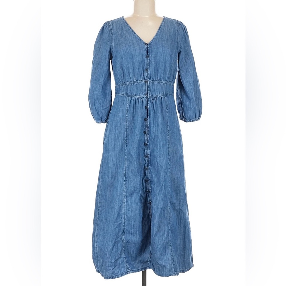 Madewell Denim Pieced-Waist Midi Dress in medium blue Mariden Wash Small S 6